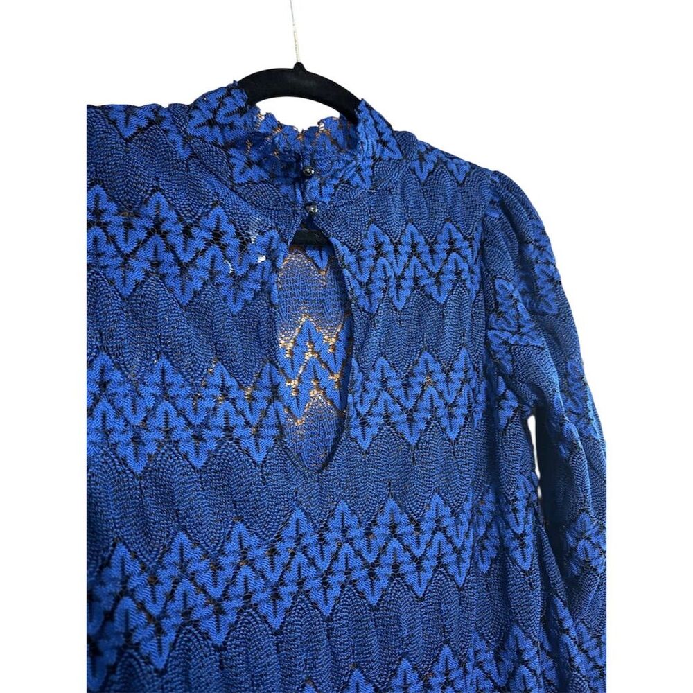 Free People XS Blue Crochet Lace Bell Sleeve Mini Dress Casual - Picture 5 of 6